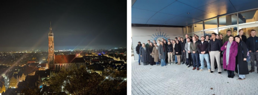 Ett kollage med en bild av en kyrka och en gruppbild utomhus.