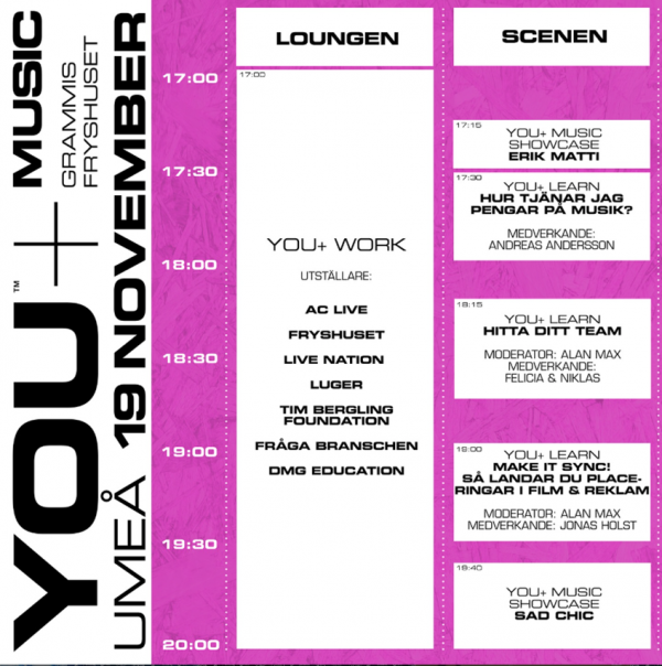 Grafik som visar program från ett musikevenemang.