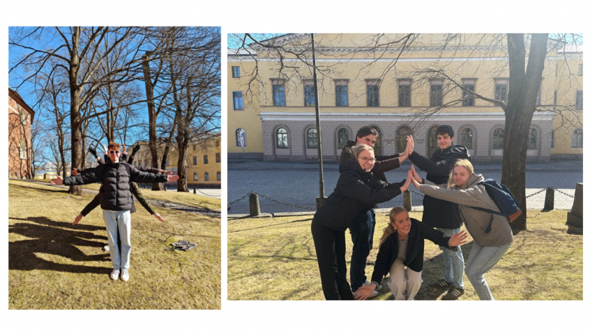 A collage of two picures portraying participants of the BIP course exploring Turku.