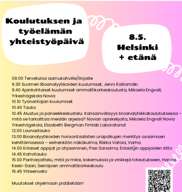 Program för Bioanalytikerförbundets samarbetsdag för utbildning och arbetsliv, som beskrivs i texten.